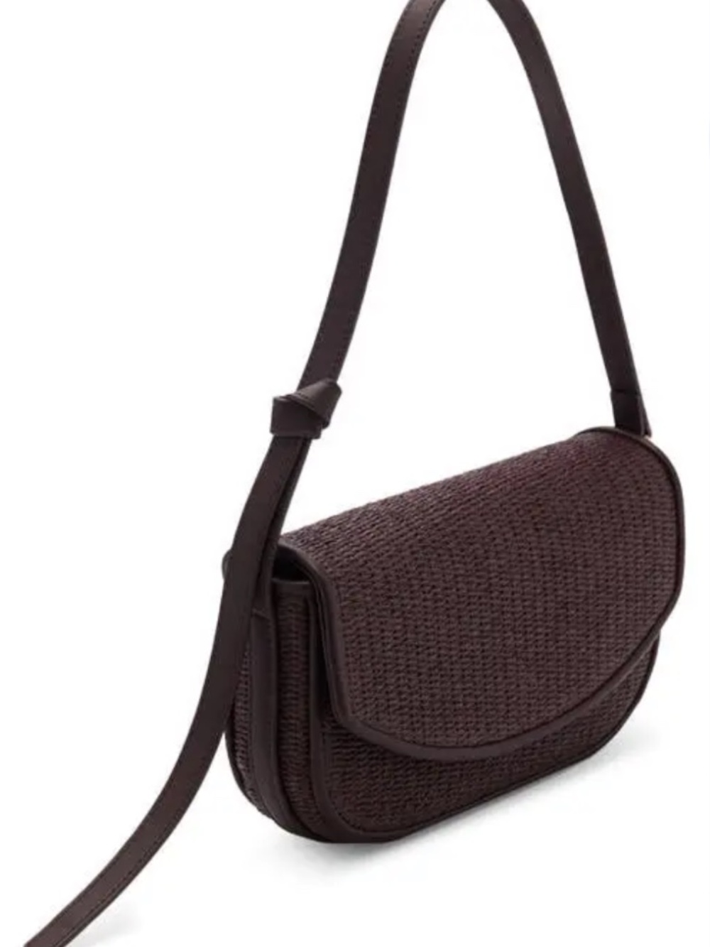 Mango Raffia Flap Shoulder Bag in Chocolate Brown